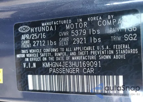 2017 Genesis G80 Base from USA, damaged, VIN KMHGN4JE3HU169091